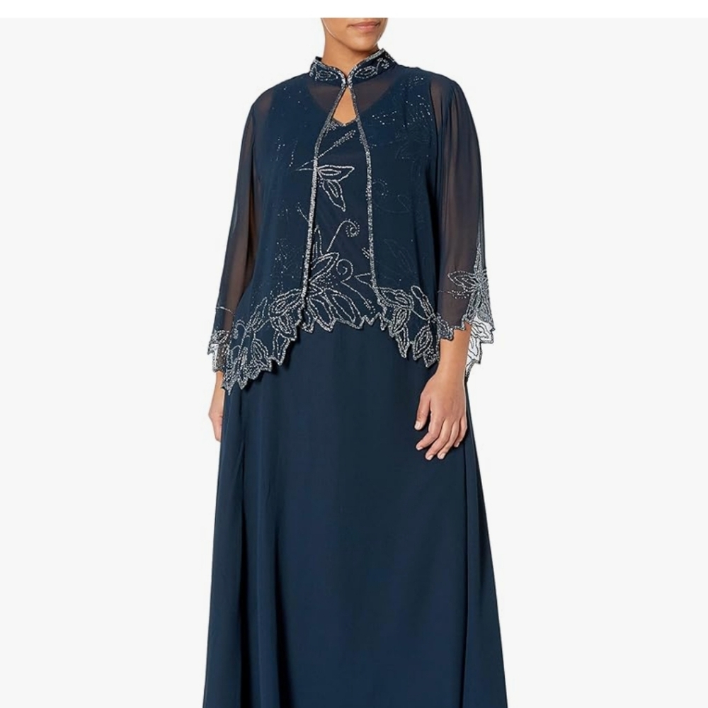 jkara new york petite beaded long jacket dress